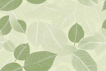Padrão contínuo (seamless pattern) de folhas estilizadas em tons de verde com linhas delicadas em branco, criado com IA generativa.