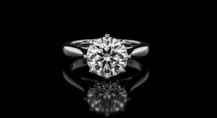 Fototapeta premium A striking solitaire engagement ring with a large round cut diamond in a platinum setting