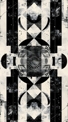 Monochrome Geometric Harmony: A Minimalist Symmetric Print Pattern with Depth and Texture