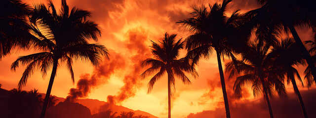 Palm Trees Framing a Burning Sunset