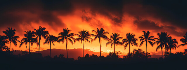 Palm Trees Framing a Burning Sunset