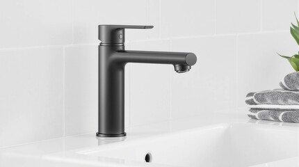 A black faucet with a silver handle