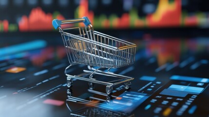 Ecommerce sales analysis, digital cart and sales metrics, 3D illustration