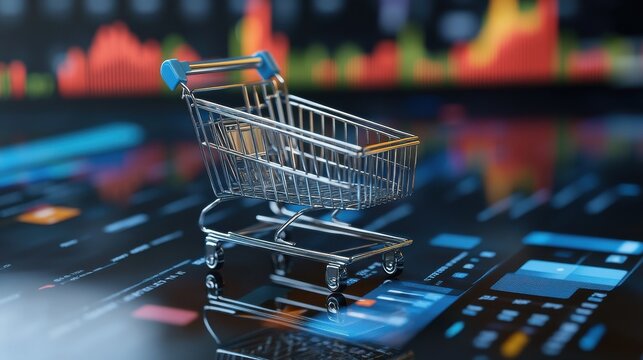 Ecommerce sales analysis, digital cart and sales metrics, 3D illustration