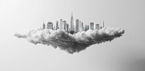 Fototapeta premium Abstract white cityscape featuring city building shapes on a white background with ample copy space