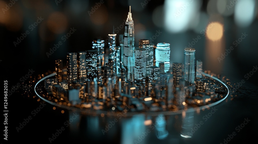 Poster illustrating a wi-fi smart city or network in a low poly style, this image includes building automat