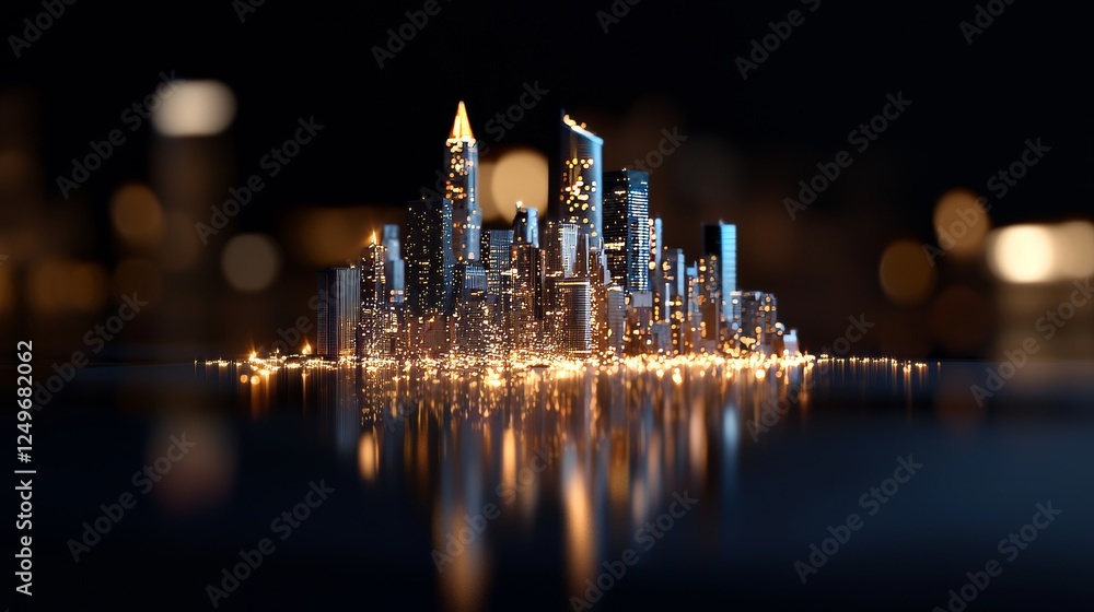 Poster a low poly wireframe of a wi-fi smart city or network. it features building automation with a comput