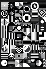 Obraz premium Monochrome Geometric Harmony: A Minimalist Symmetric Print Pattern with Depth and Texture