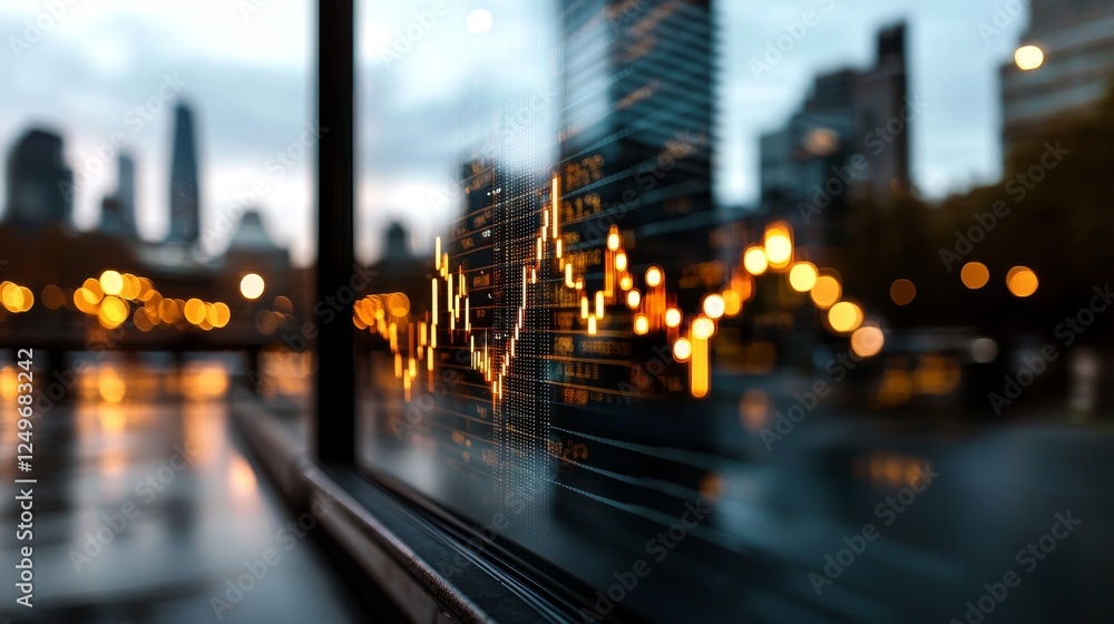 Poster futuristic cityscape illuminated by a digital overlay of data and technology elements