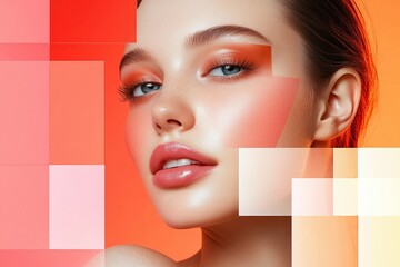 Graphic layouts for beauty advertising featuring a model with vibrant makeup effects