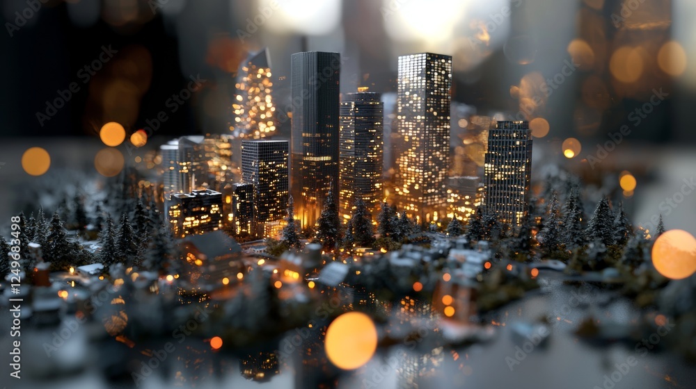 Poster interconnected buildings and infrastructure define this smart city model, emphasizing iot and innova