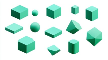 bundle green colour professional graphic design element 2d isolated with white background