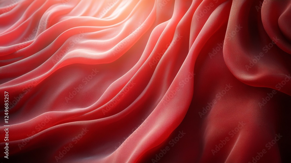 Poster elegantly flowing red silk fabric with subtle lighting effects: abstract waves of luxury textile cre