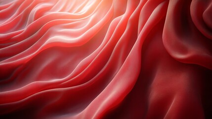 Obraz premium Elegantly Flowing Red Silk Fabric with Subtle Lighting Effects: Abstract Waves of Luxury Textile Creating Soft Folds and Captivating Texture.