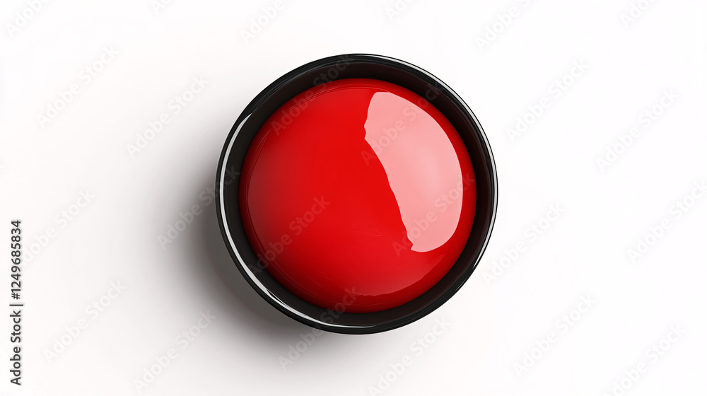 Poster a black bowl filled with smooth and glossy red liquid isolated on a white background creating a mini