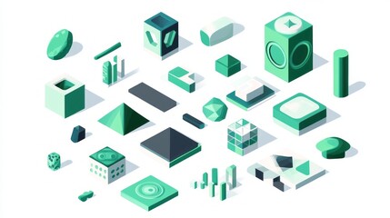 bundle green colour professional graphic design element 2d isolated with white background