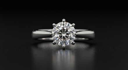 A solitaire engagement ring with a round cut diamond set in a four prong platinum band