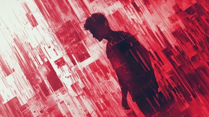 Crimson Silhouette: A Digital Distortion