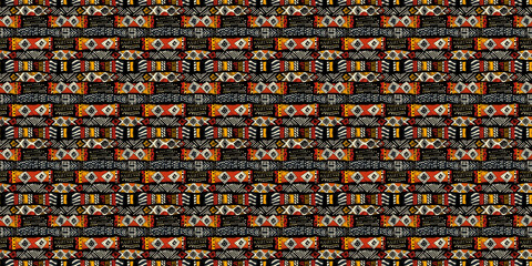 Obraz premium Abstract African art shapes seamless backgrounds, tribal geometric decoration patterns. Colored flat boho symbols illustrations 