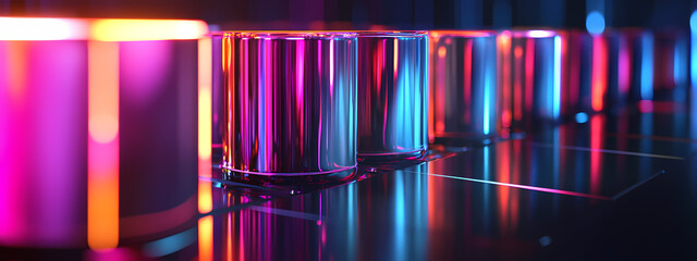Abstract Tech Landscape with Shiny Cylindrical Shapes