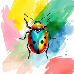 Fototapeta premium Watercolor Bug Brushstroke Art: A Splash of Color and Creativity