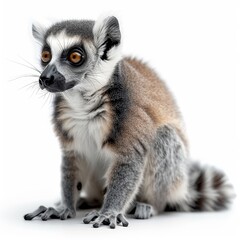 Isolated lemur against a white background showcasing the unique features of this primate species