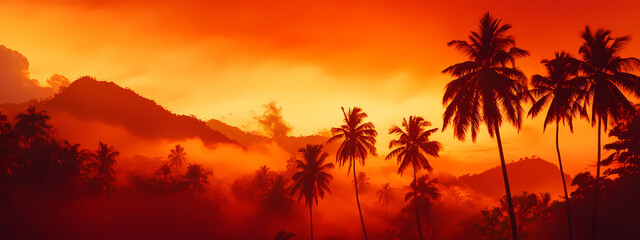 Silhouetted Palm Trees Against Fiery Sunset