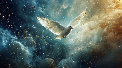 Fototapeta premium Celestial Dove: A Flight Through Cosmic Clouds