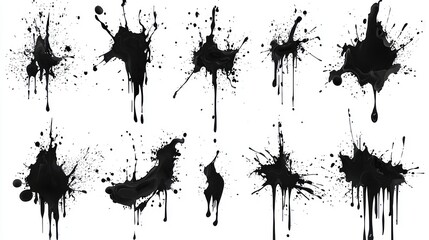 Black ink splatters on white background