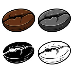 Coffee Bean Set. Silhouette, Colorful, 3D, and Black and White Versions. Realistic and Minimalist Coffee Seed Icons for Branding, Cafe, Packaging, and Design. Vector EPS File
