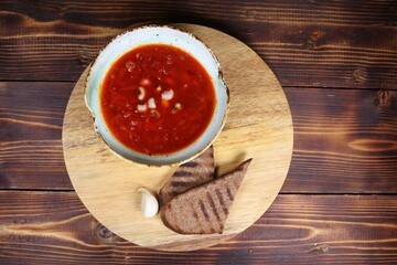 Overhead View of Bean Soup and Garlic Bread