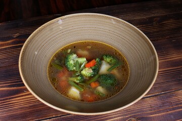 Vegetable Soup Overhead with Wood