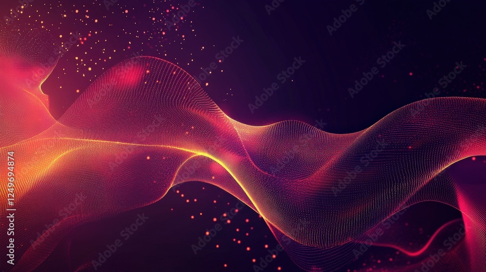 Poster abstract red and gold particle wave abstract