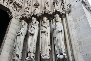 Notre Dame Cathedral Statues at the right side of the Doorgate, Paris, France