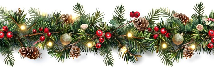 Fototapeta premium Embellish your home for the holiday season with a delightful Christmas garland adorned with ornaments, candy canes, and a festive touch of magic, creating a charming seasonal atmosphere