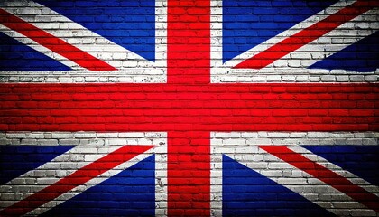 Fototapeta premium Vibrant depiction of the Union Jack on a textured brick wall in an urban setting