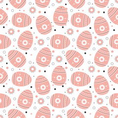Easter eggs seamless pattern on white background. Easter symbol colored eggs. Simple vector illustration. Perfect for wrapping paper, wallpaper, textiles and decor.