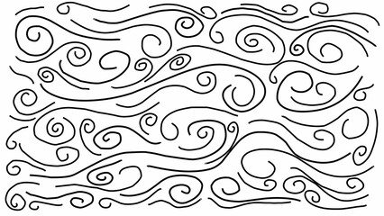 Swirling, curly lines form an intricate abstract ornament in black and white vector illustration