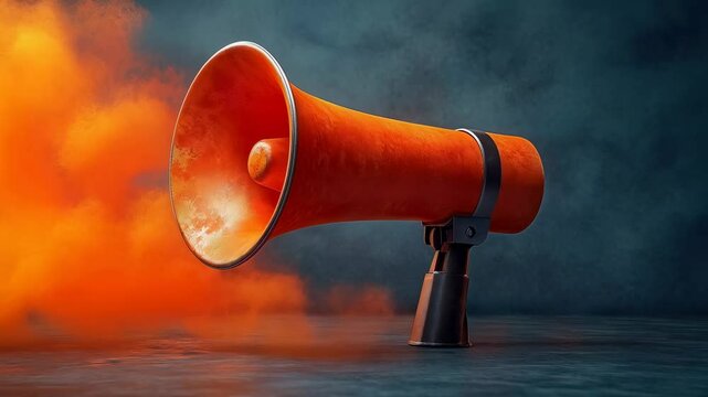 Dynamic Orange Megaphone Against Smoky Dark Background