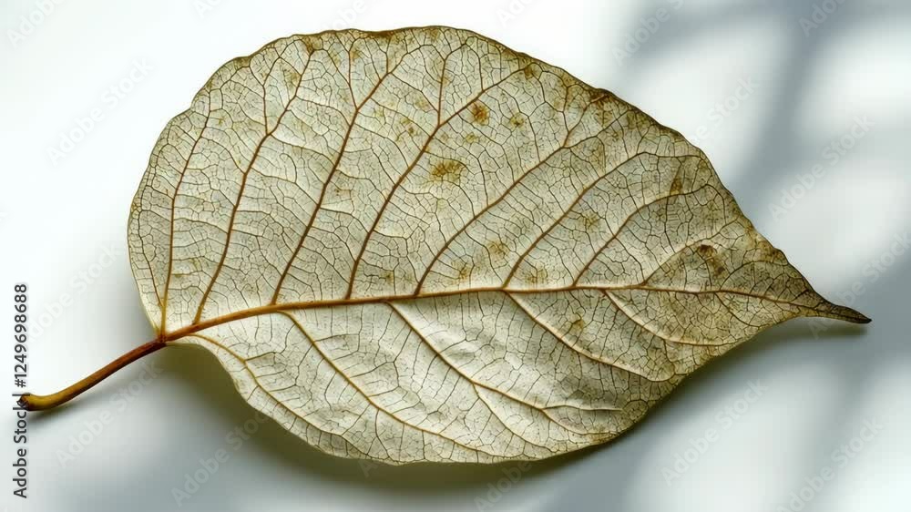 Poster detailed view of a dried leaf showcasing intricate patterns and textures under soft lighting