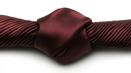 Maroon silk fabric knotted, pleated texture, white background, fashion design