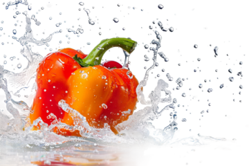 Fresh Bell Pepper Surrounded by Splashes of Water