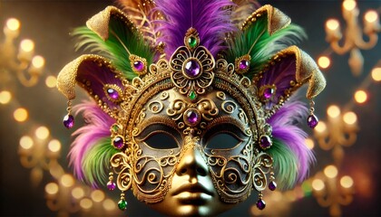 Ornate venetian mask with feathers and jewels