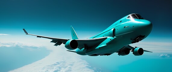 Naklejka premium A powerful military jet meticulously escorting a grand jumbo jet soaring through a turquoise sky symbolizing strength and protection