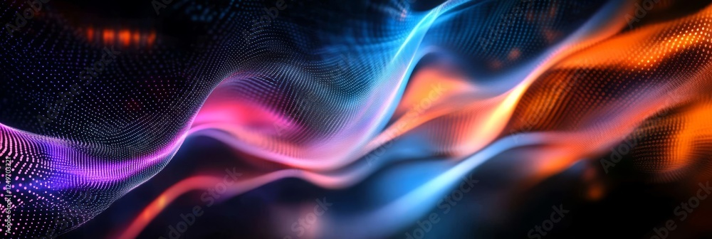 Poster a vibrant digital backdrop that showcases a beautiful array of flowing waves of color. it is ideal f