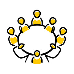 A group of people communicating, discussing, planning, and learning.