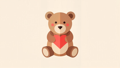 Obraz premium Cute teddy bear holding a heart on a light background
