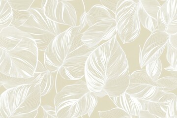 Obraz premium Padrão contínuo (seamless pattern) de folhas estilizadas em tons de verde com linhas delicadas em branco, criado com IA generativa.