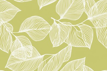 Fototapeta premium Padrão contínuo (seamless pattern) de folhas estilizadas em tons de verde com linhas delicadas em branco, criado com IA generativa.