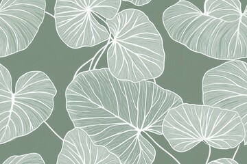 Fototapeta premium Padrão contínuo (seamless pattern) de folhas estilizadas em tons de verde com linhas delicadas em branco, criado com IA generativa.